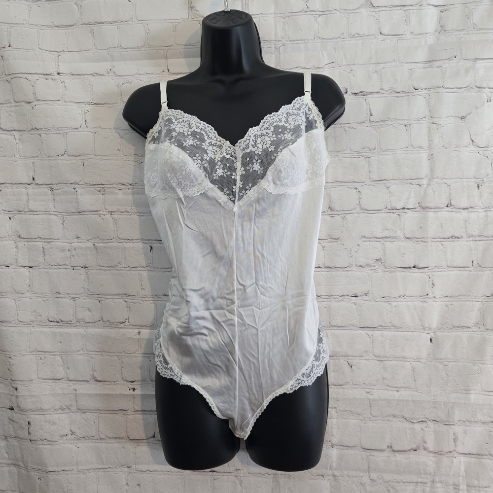 Vtg 80s All Nylon Slip Teddy Bodyduit Satin Lace Trim Sz 33 Angelcore Ethreal